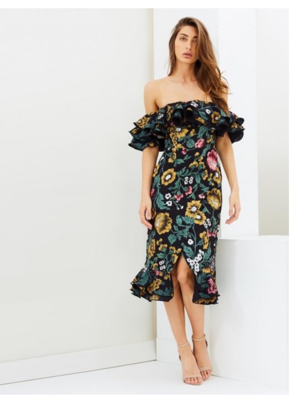C/MEO Collective Immerse Floral Ruffle Midi Dress